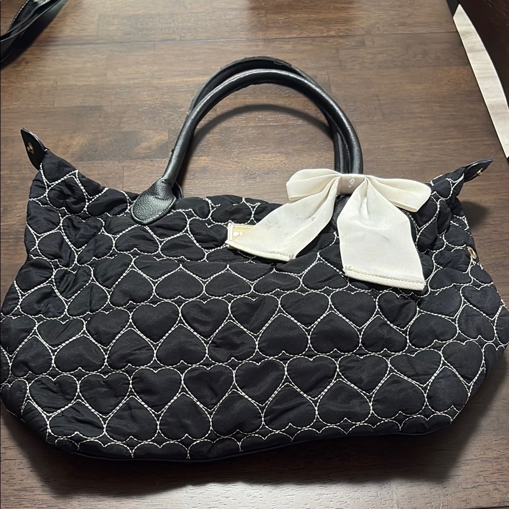 Betsey Johnson Black and White Shoulder Bag with Bow Accent